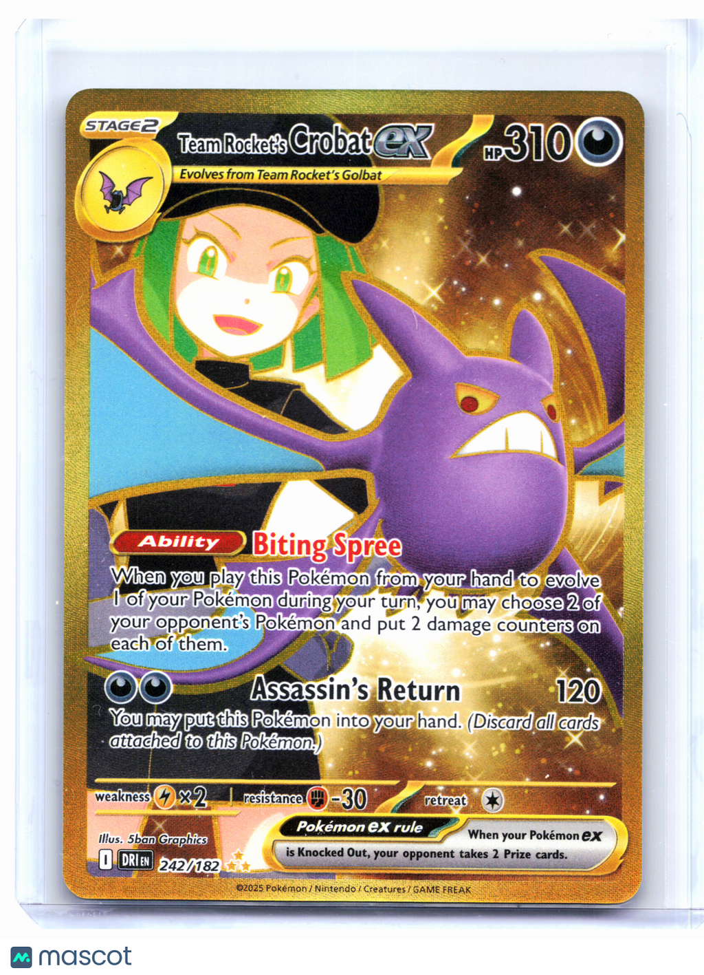 2025 Pokemon—Team Rocket's Crobat ex #242/182 Destined Rivals—Hyper Rare Holo