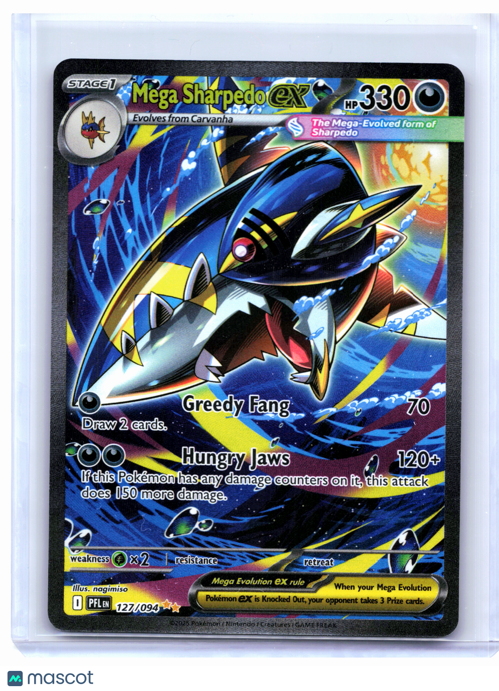 2025 Pokemon—Mega Sharpedo ex #127/094 Phantasmal Flames—SIR Holo