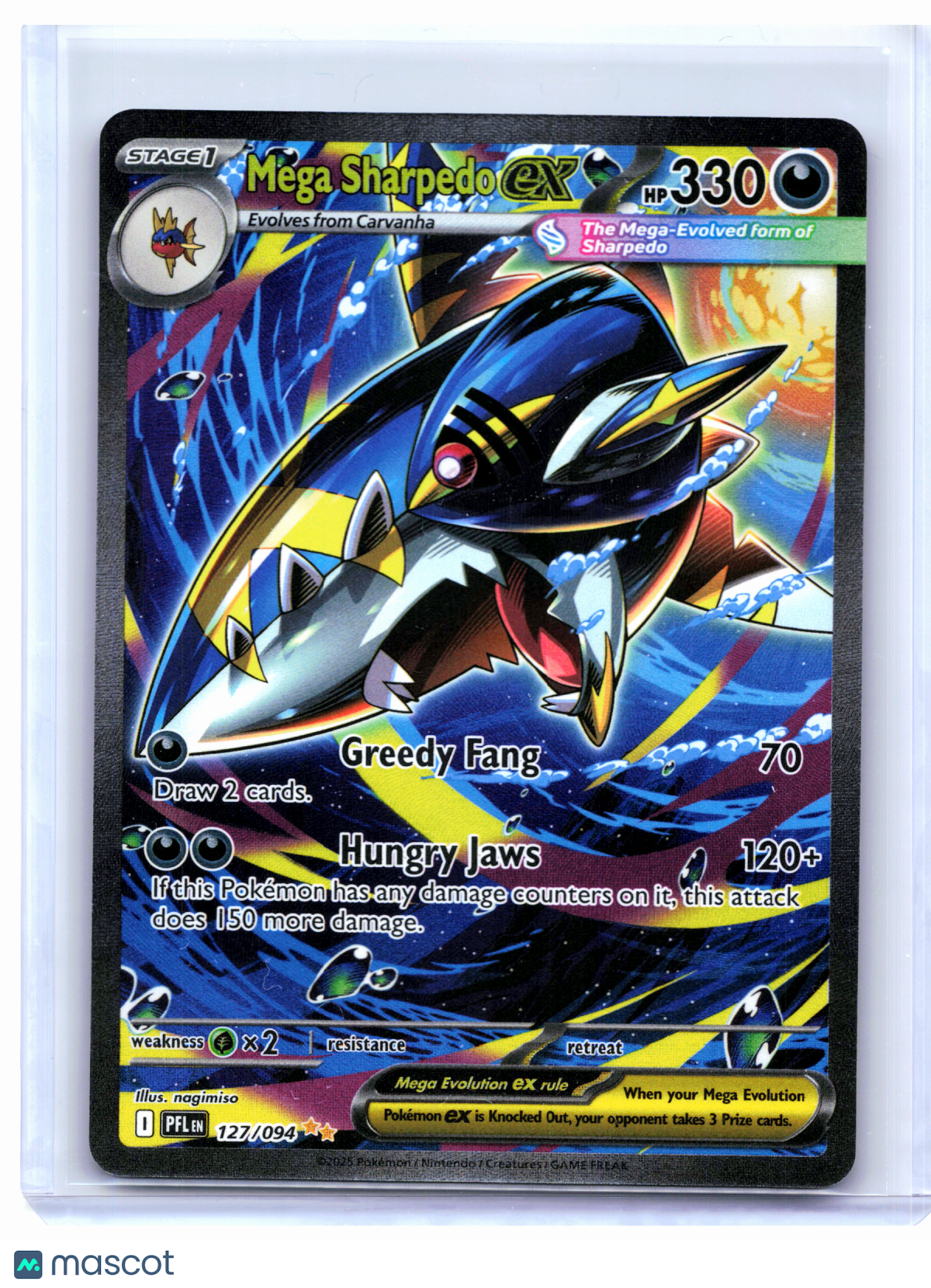 2025 Pokemon—Mega Sharpedo ex #127/094 Phantasmal Flames—SIR Holo