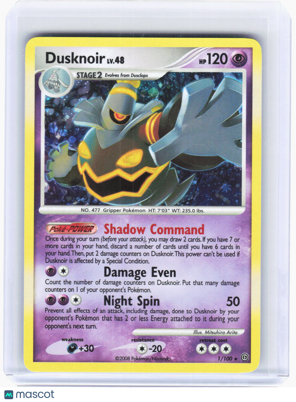 2008 Pokemon—Dusknoir #1/100 Stormfront—Holo Rare Holo (Lightly Played)