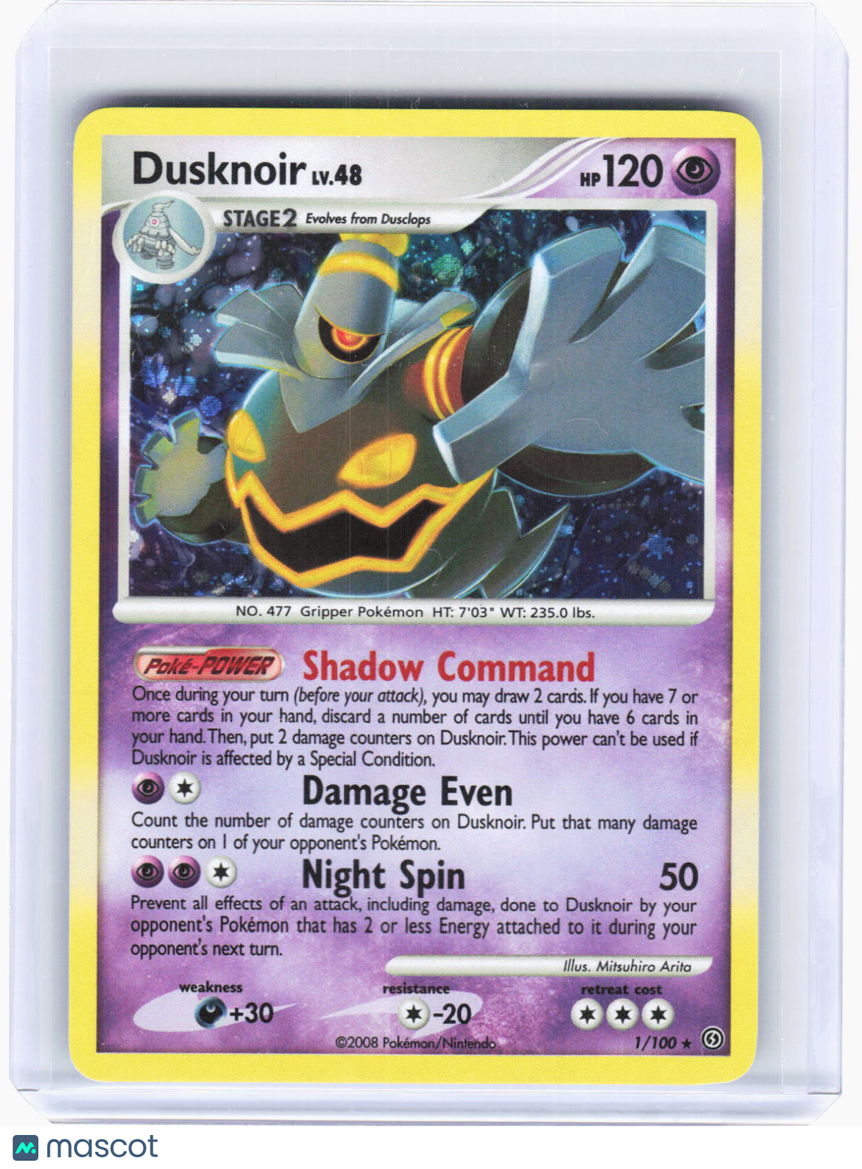 2008 Pokemon—Dusknoir #1/100 Stormfront—Holo Rare Holo (Lightly Played)