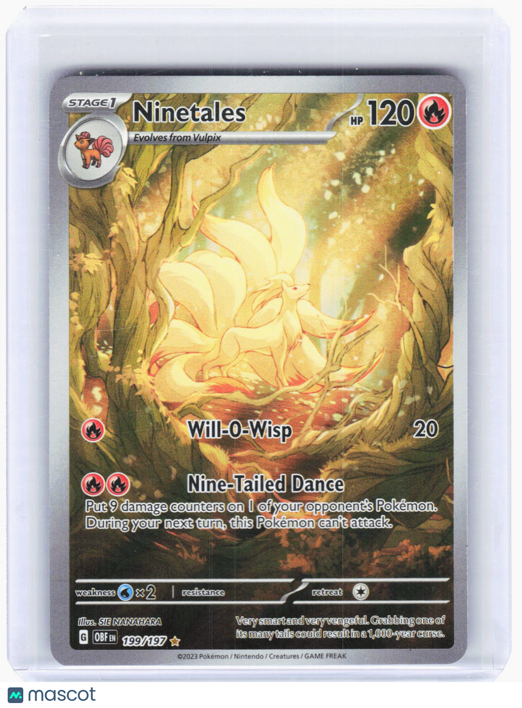 2023 Pokemon—Ninetales #199/197 Obsidian Flames—IR Foil (Lightly Played)