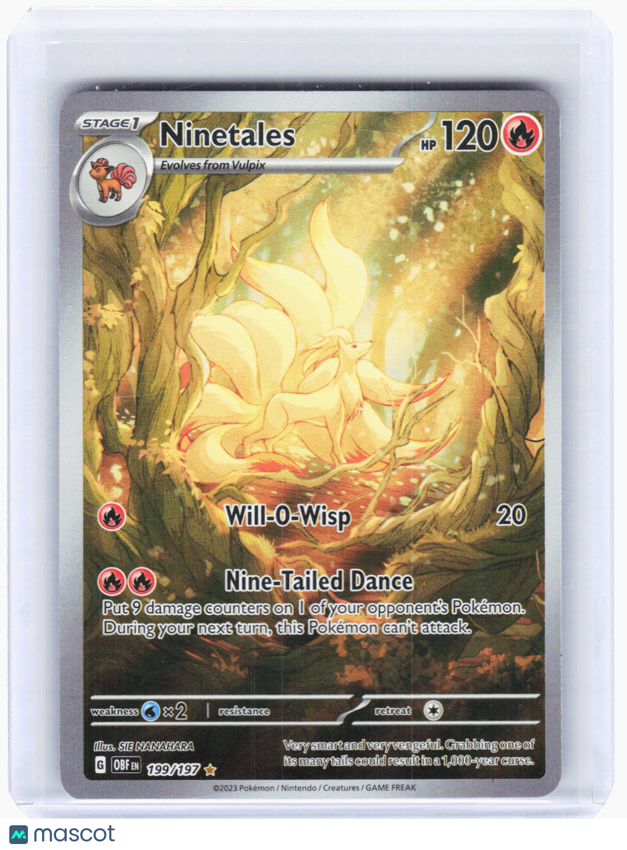 2023 Pokemon—Ninetales #199/197 Obsidian Flames—IR Foil (Lightly Played)
