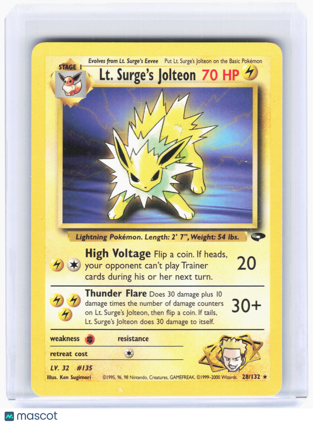 2000 Pokemon—Lt. Surge's Jolteon #28/132 Gym Challenge—Rare Non-Foil (HP)