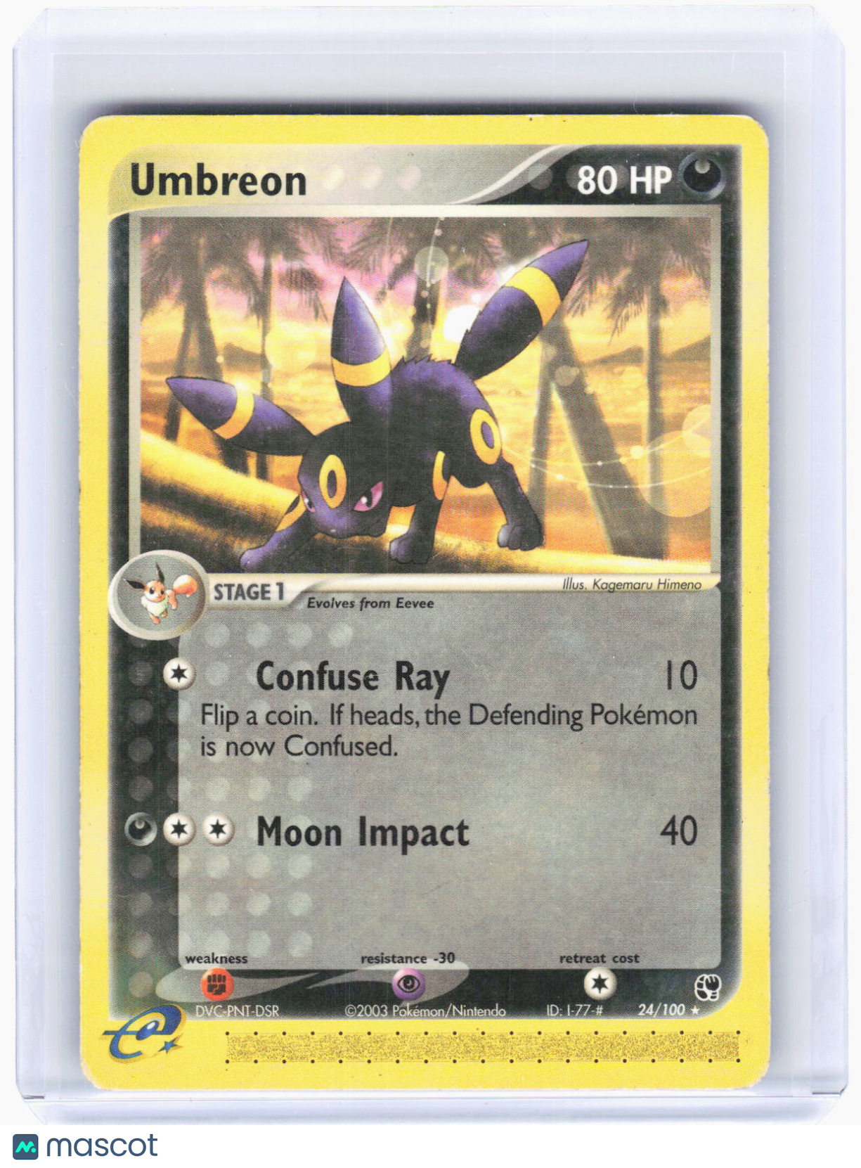 2003 Pokemon—Umbreon #24/100 EX Sandstorm—Rare Non-Foil (Damaged)