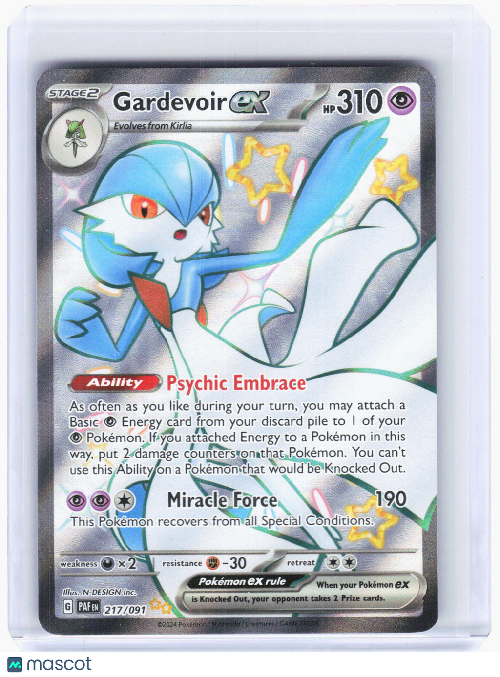 2024 Pokemon—Gardevoir ex #217/91 Paldean Fates—Shiny Ultra Rare Foil (LP)