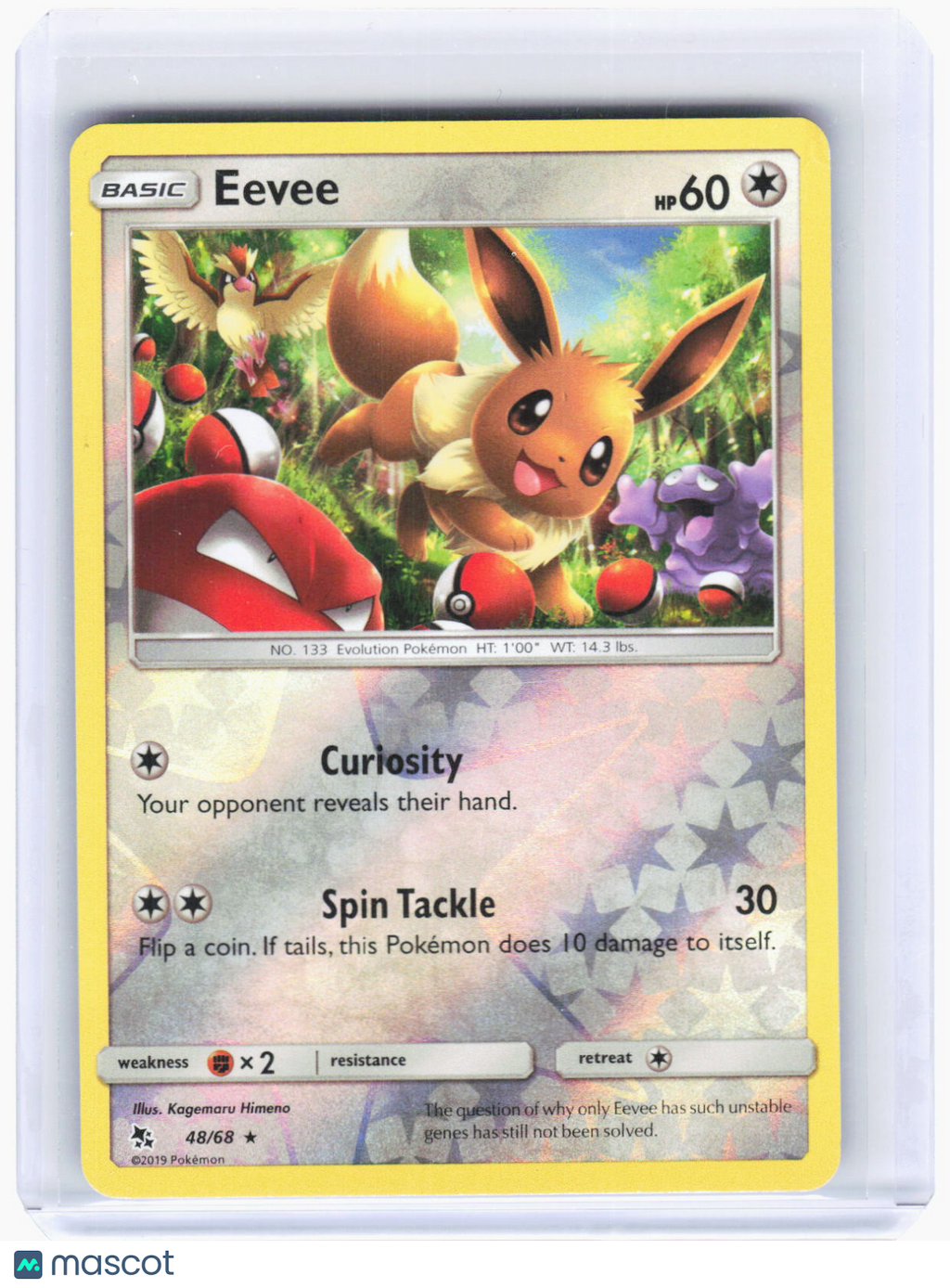 2019 Pokemon—Eevee #48/68 Hidden Fates—Holo Rare Reverse Holo (Lightly Played)