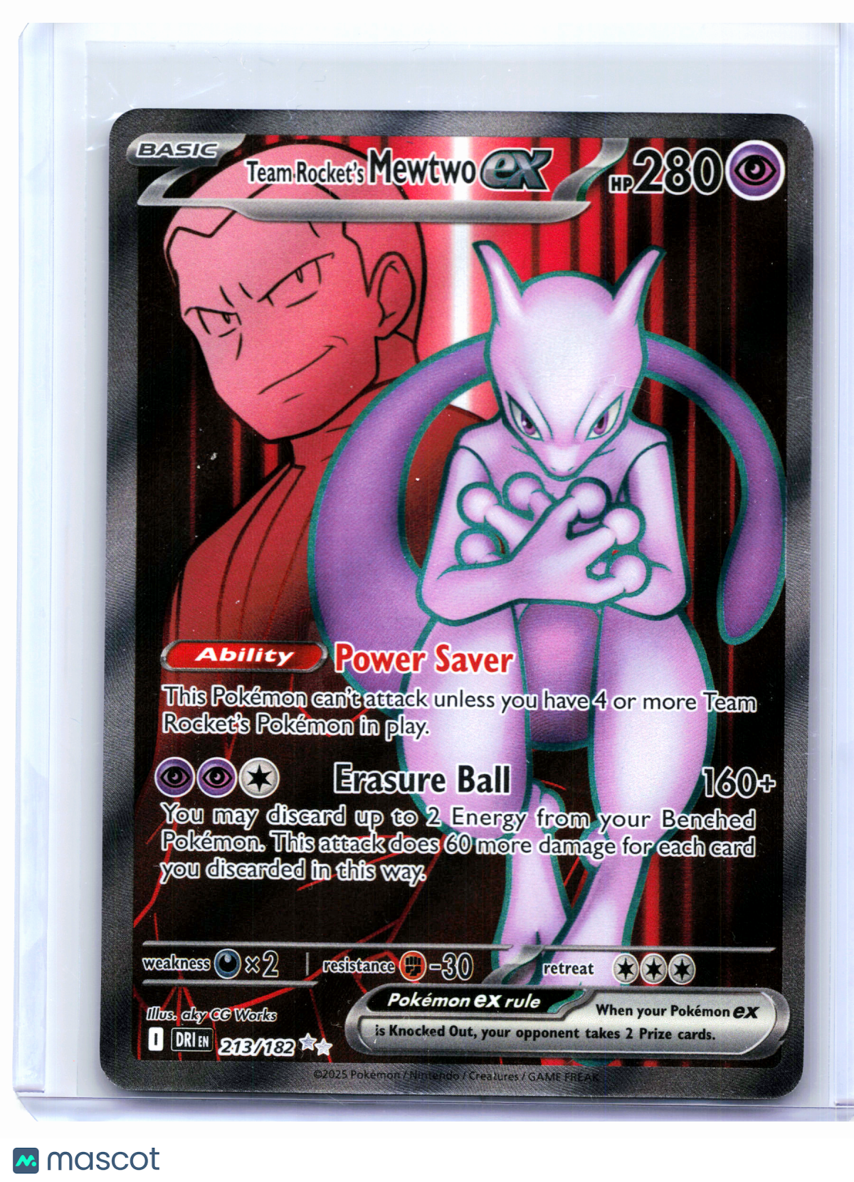 2025 Pokemon—Team Rocket's Mewtwo ex #213/182 Destined Rivals—Ultra Rare Holo