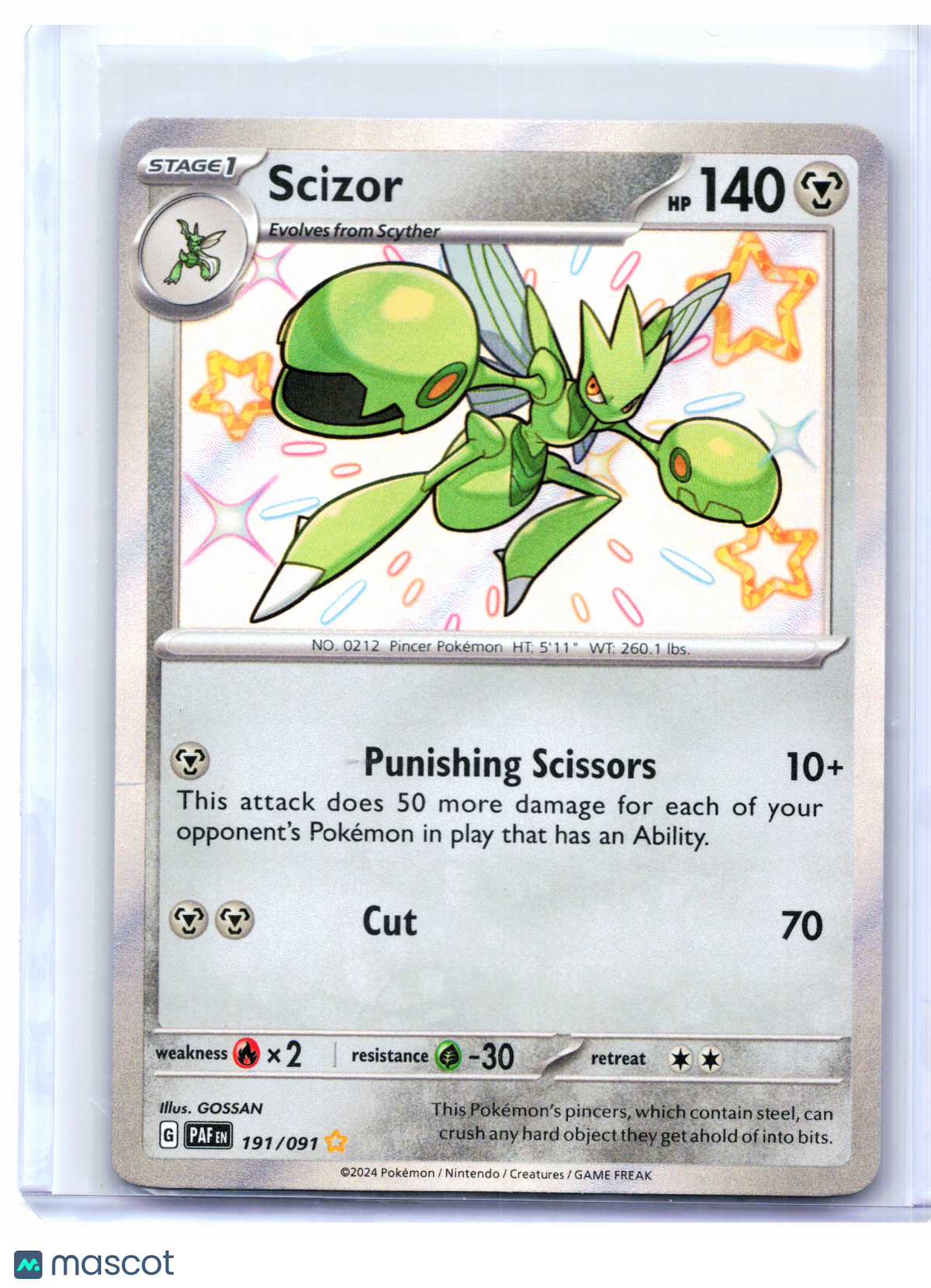 2024 Pokemon—Scizor #191/091 Paldean Fates—Shiny Rare Holo [Lightly Played]