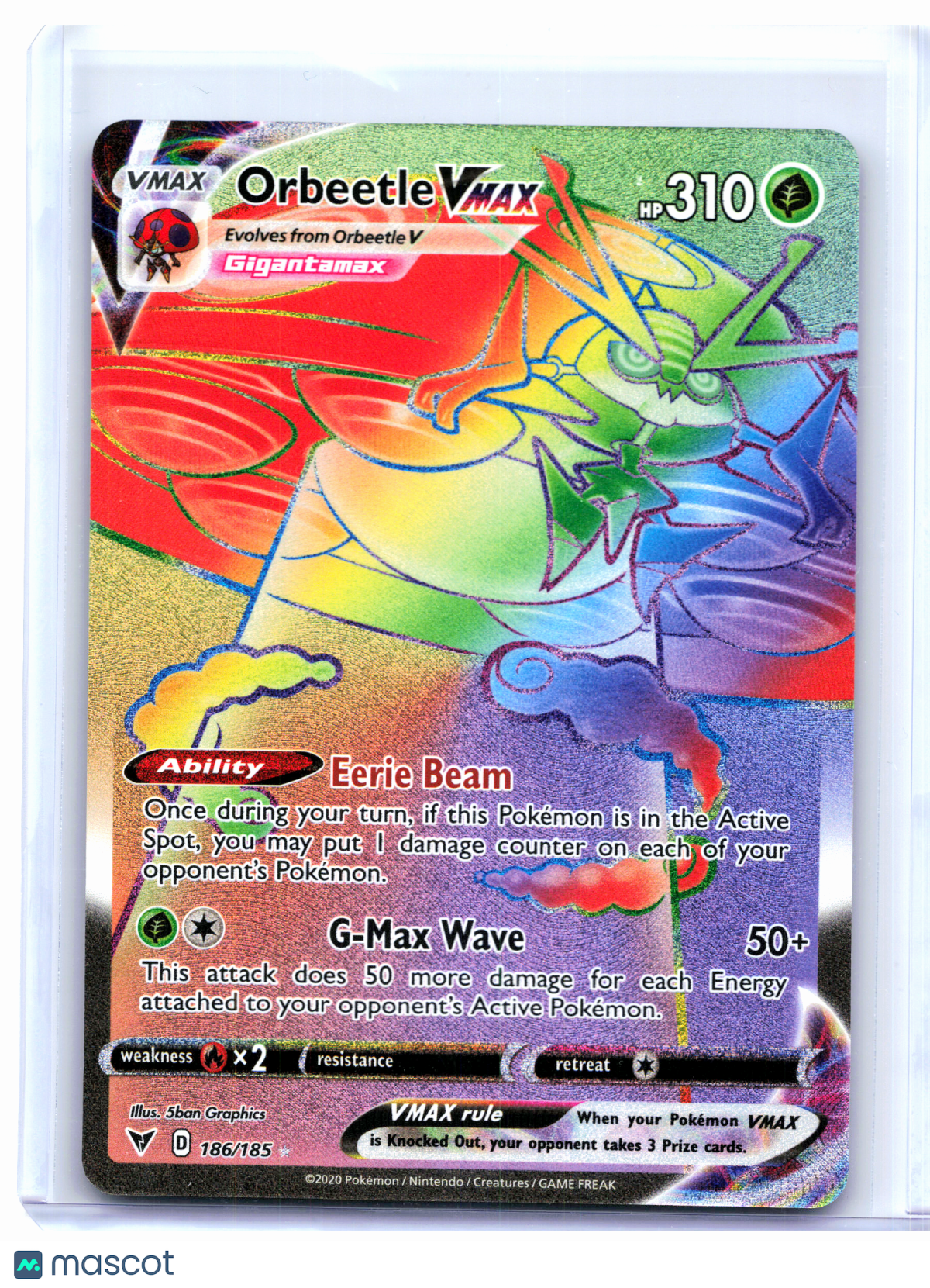 2020 Pokemon—Orbeetle VMAX #186/185 Vivid Voltage—Secret Rare Rainbow [MP]