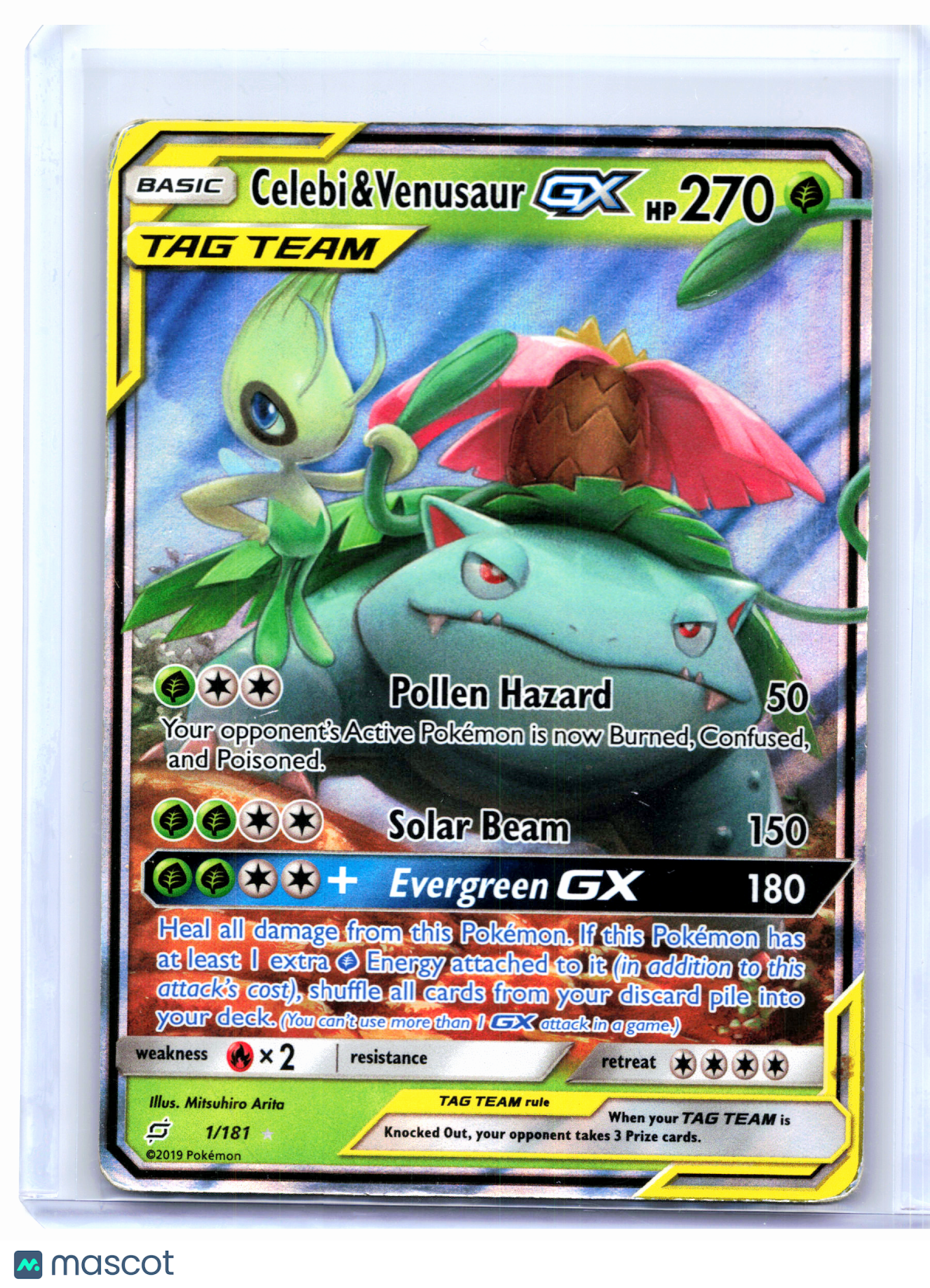 2019 Pokemon—Celebi & Venusaur GX #1/181 Team Up—Ultra Rare Holo [HP]