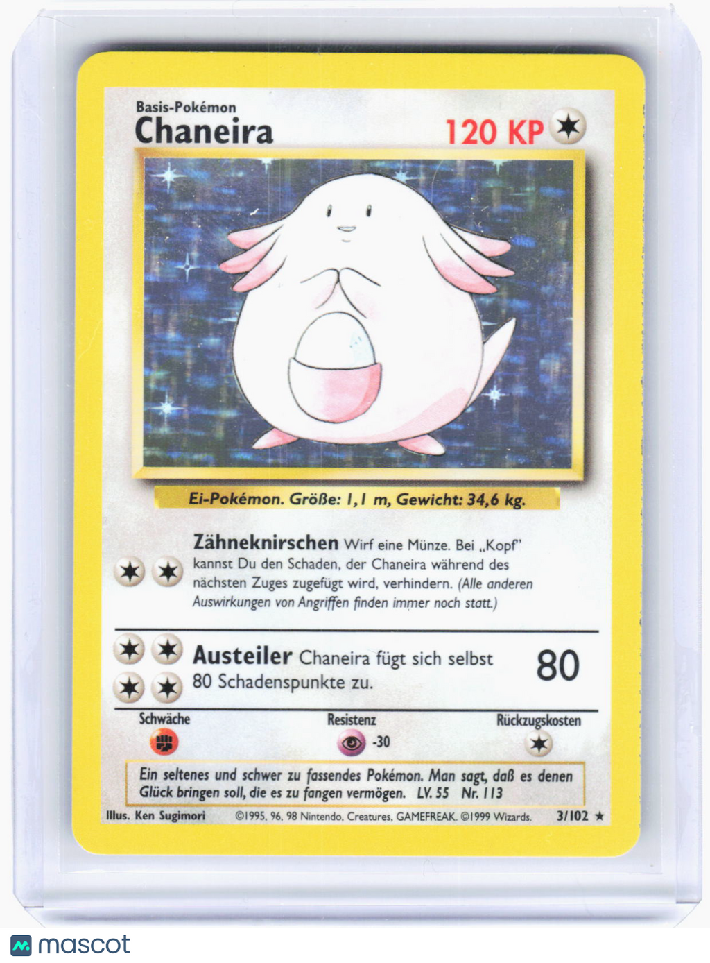 1999 Pokemon—Chansey #3/102 Base Set—Holo Rare Holo German (Damaged)