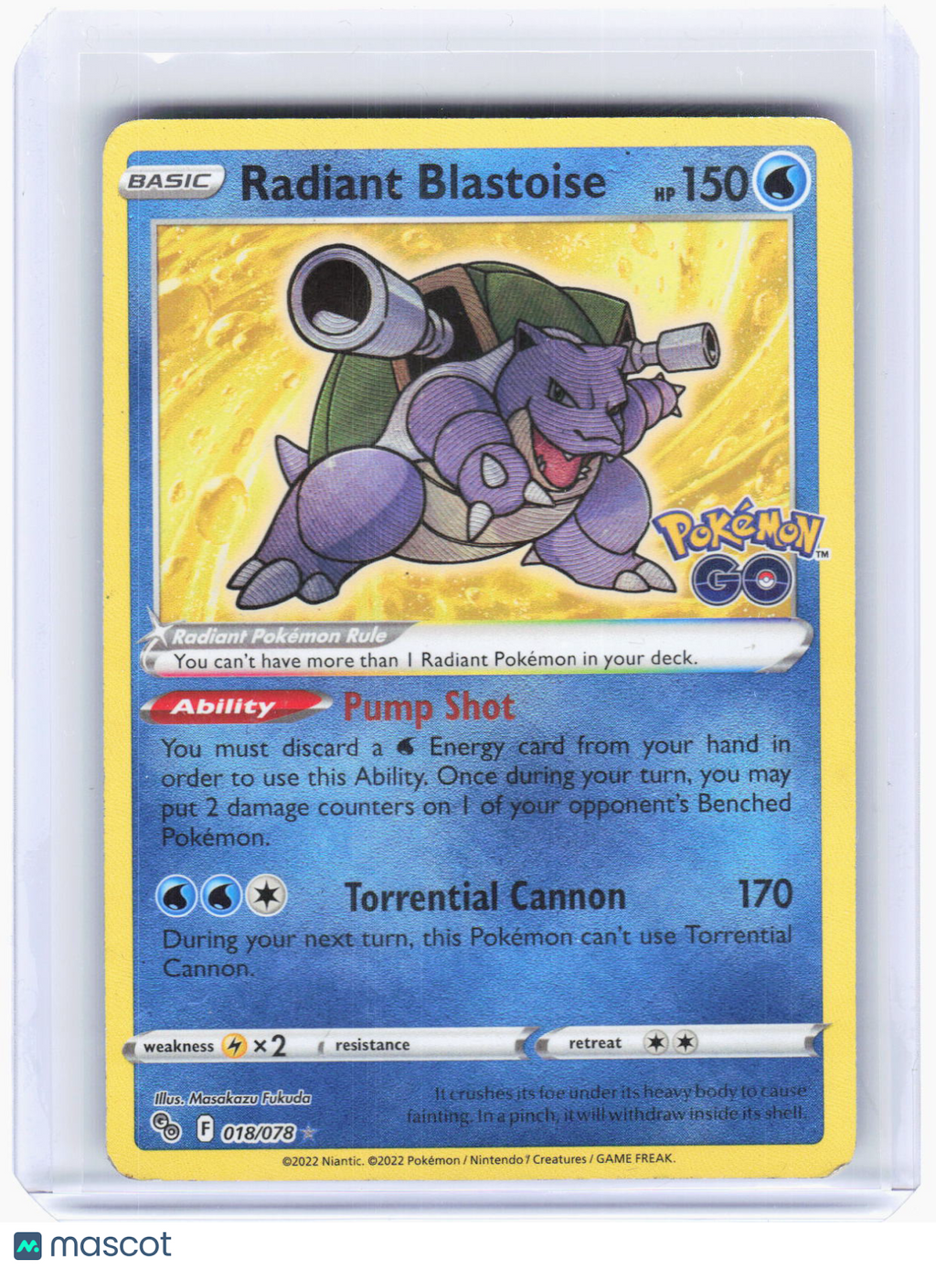 2022 —Radiant Blastoise #18/78 Pokemon GO—Radiant Rare Foil (Heavily Played)