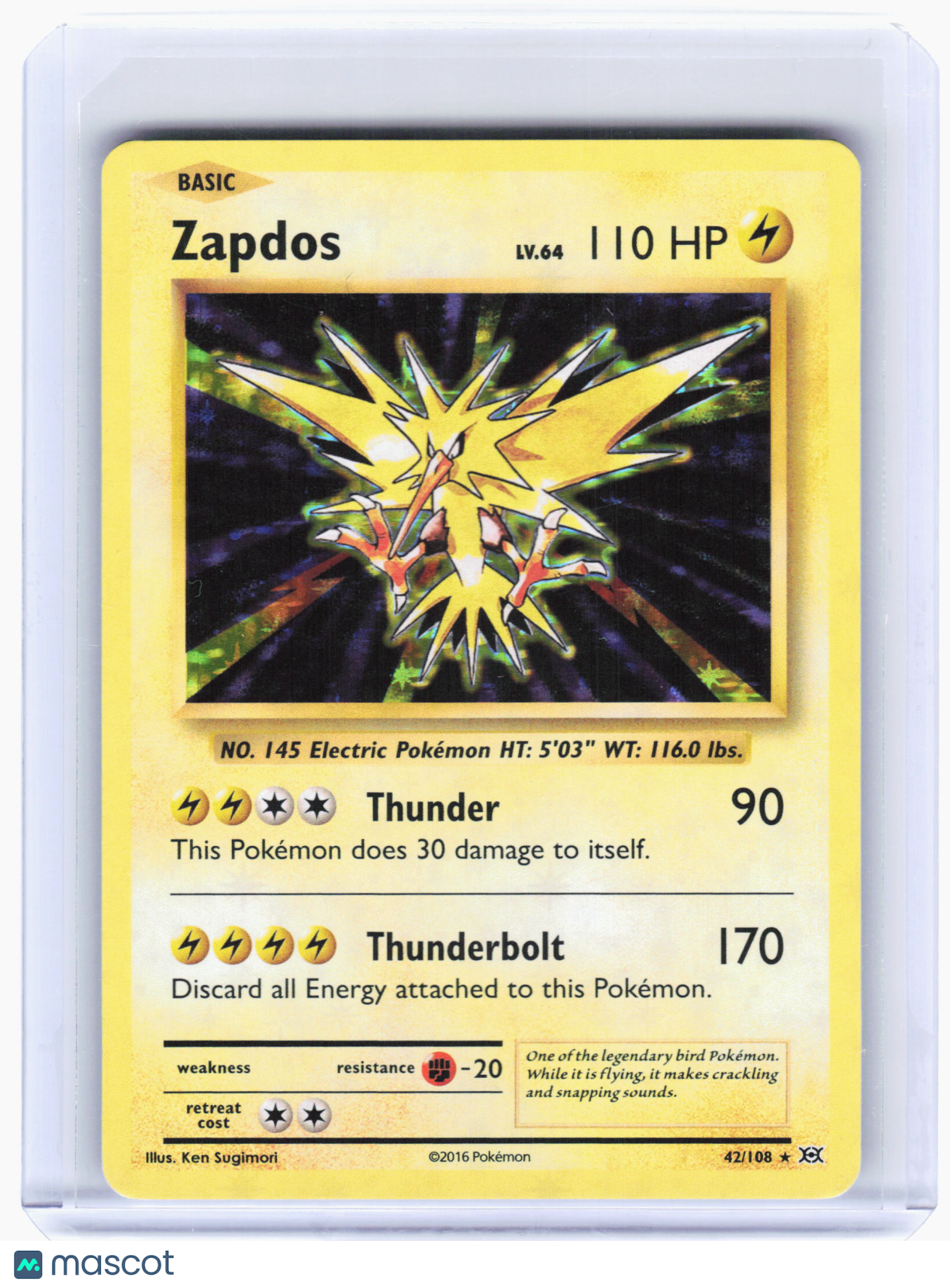 2016 Pokemon—Zapdos #42 Evolutions—Holo Rare [Lightly Played]