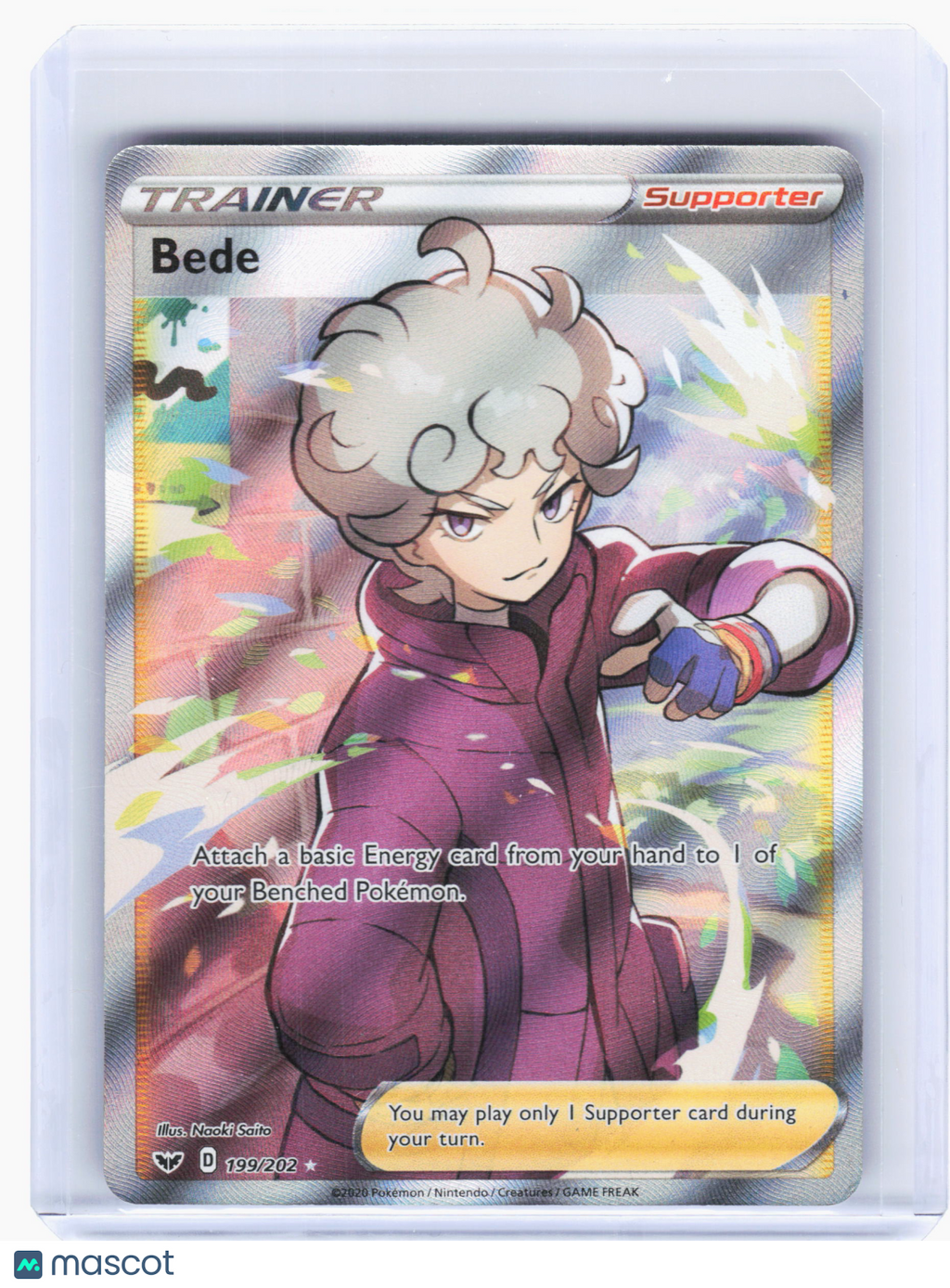 2020 Pokemon—Bede #199 Sword & Shield Base Set—Ultra Rare Holo