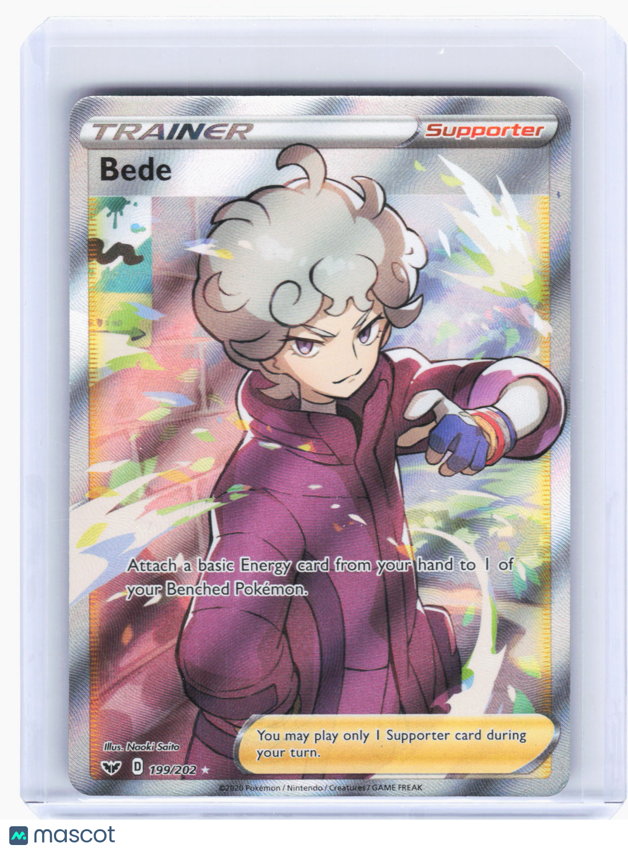 2020 Pokemon—Bede #199 Sword & Shield Base Set—Ultra Rare Holo