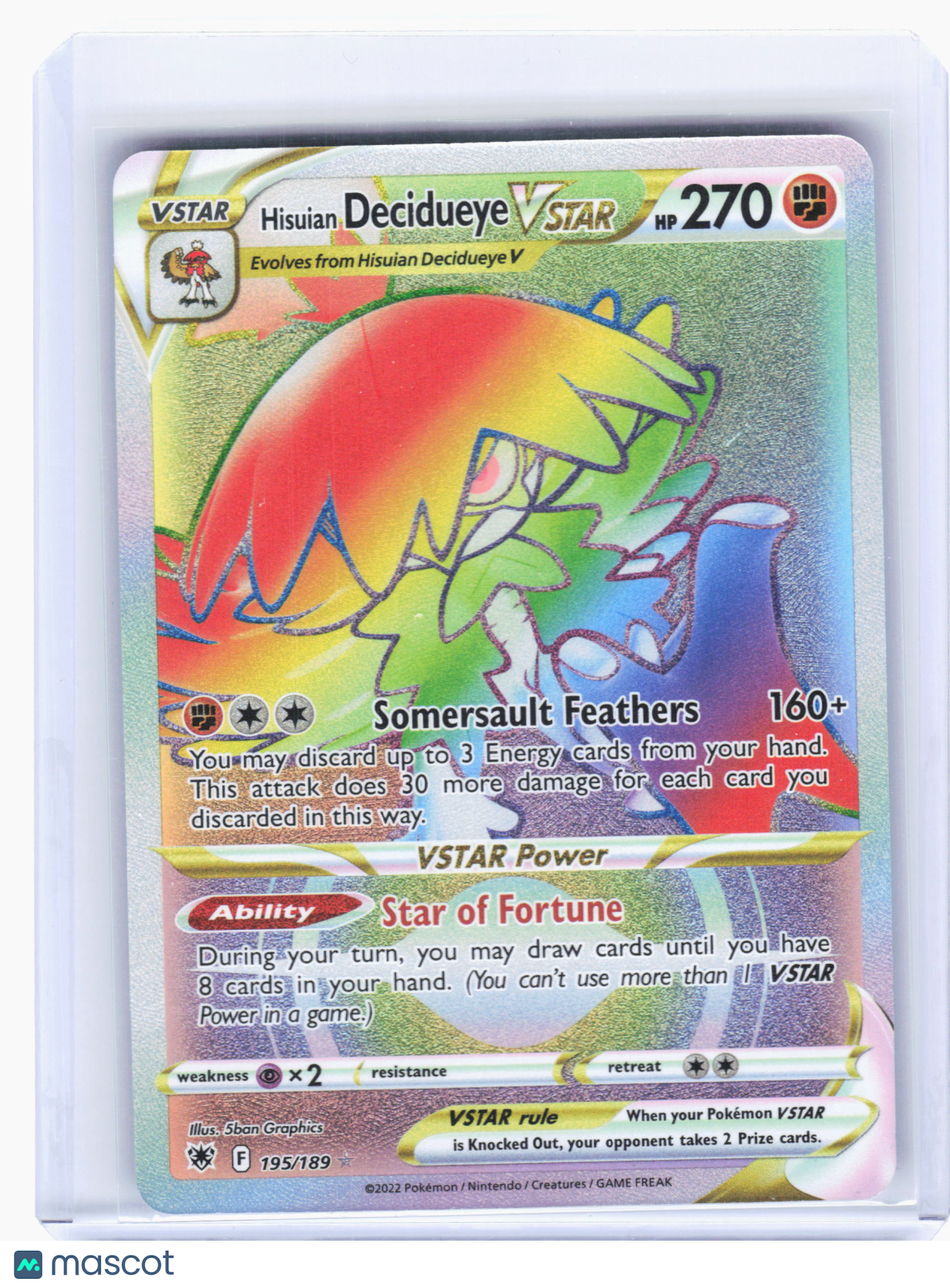 2022 Pokemon—Hisuian Decidueye VSTAR #195 Astral Radiance—Secret Rare Rainbow