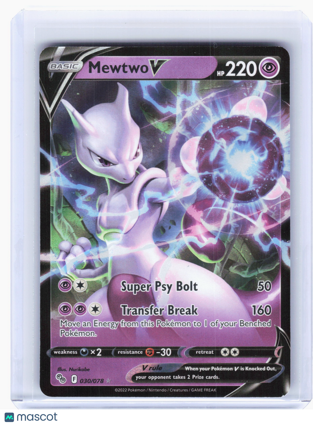 2022 Pokemon—Mewtwo V #30 GO—Ultra Rare Holo
