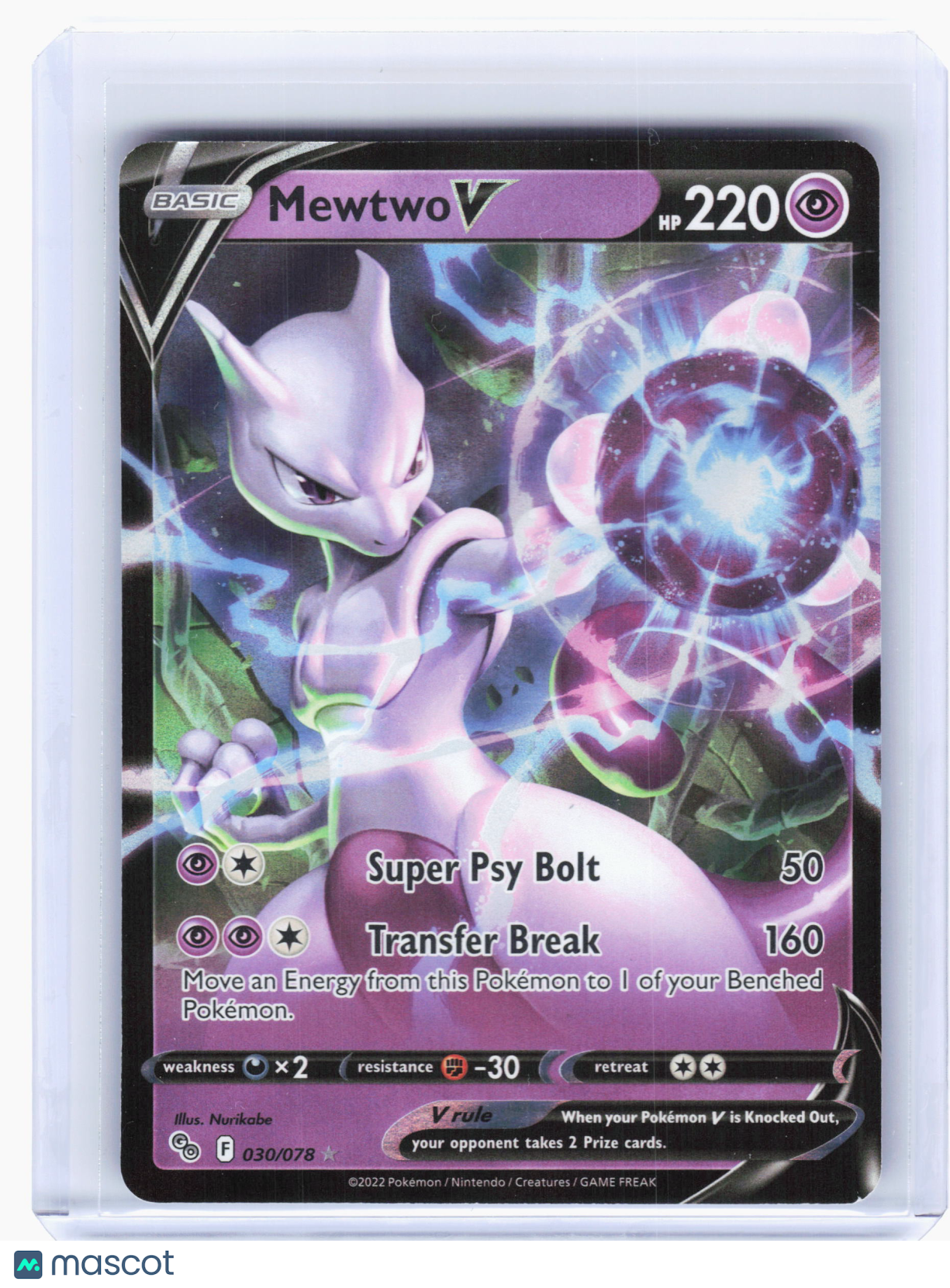 2022 Pokemon—Mewtwo V #30 GO—Ultra Rare Holo