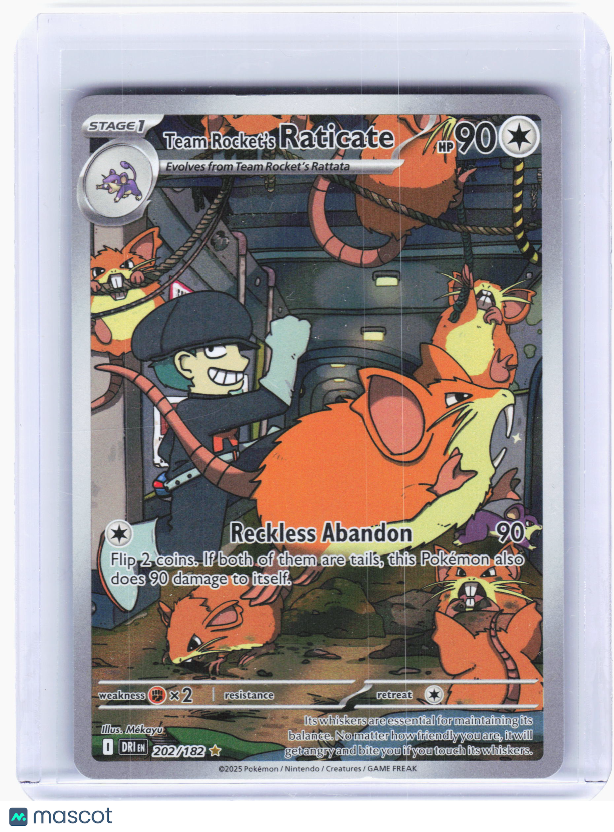 2025 Pokemon—Team Rocket's Raticate #202 Destined Rivals—IR Holo [Damaged]