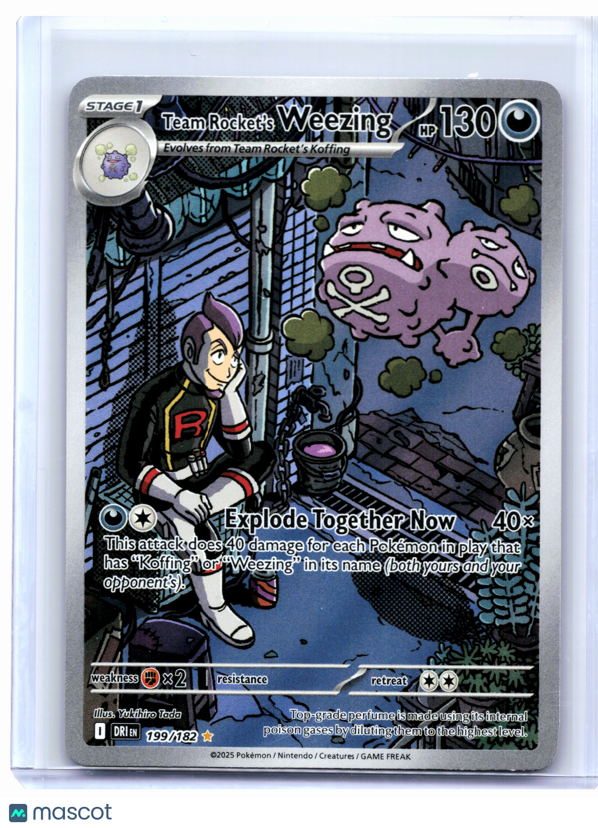 2025 Pokemon—Team Rocket's Weezing #199/182 DRI—Illustration Rare Holo