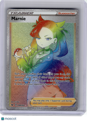 2020 Pokemon—Marnie #208 Sword & Shield Base Set—Secret Rare Rainbow