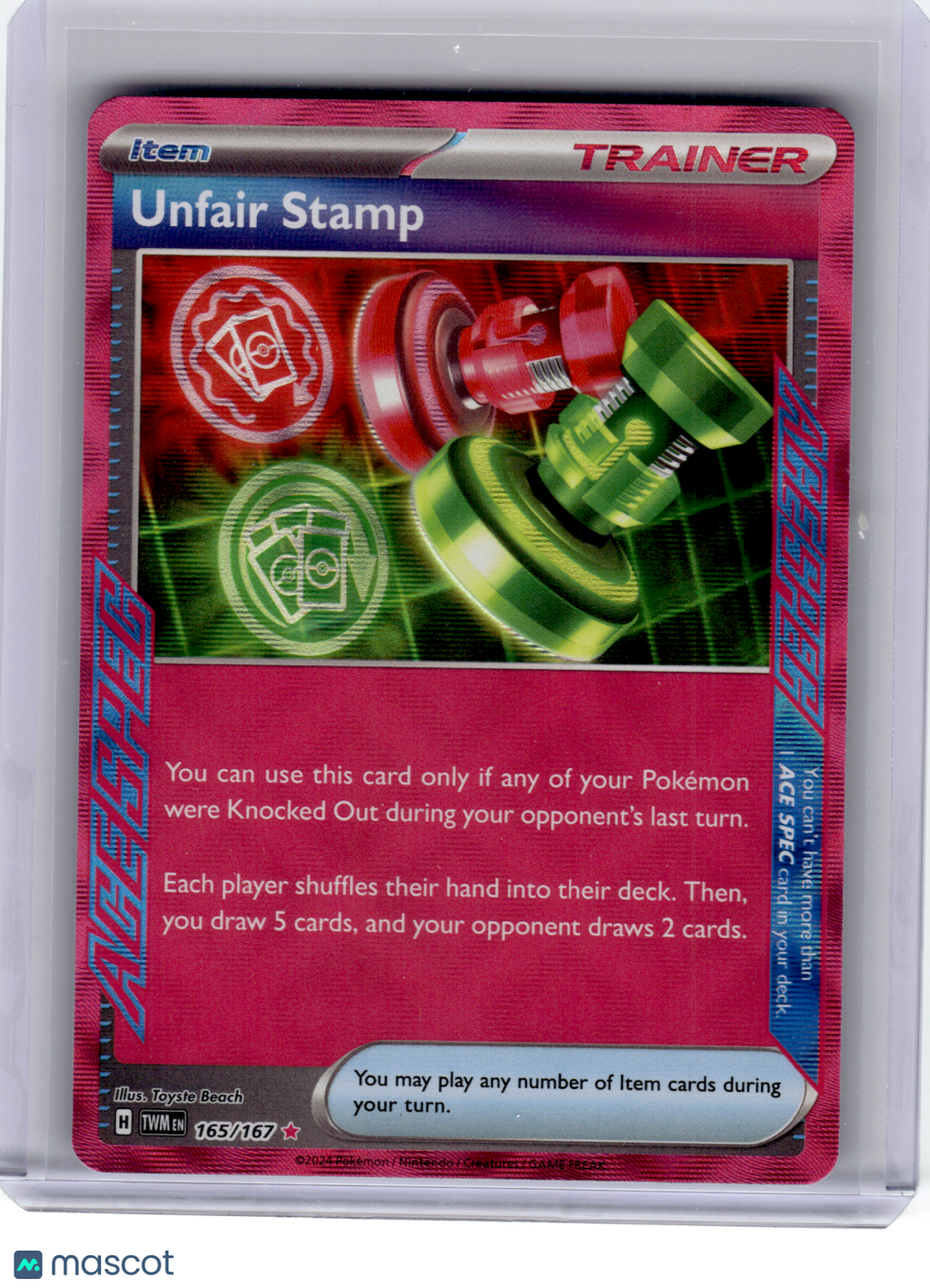 2024 Pokemon—Unfair Stamp #165 Twilight Masquerade—ACE SPEC Rare Holo