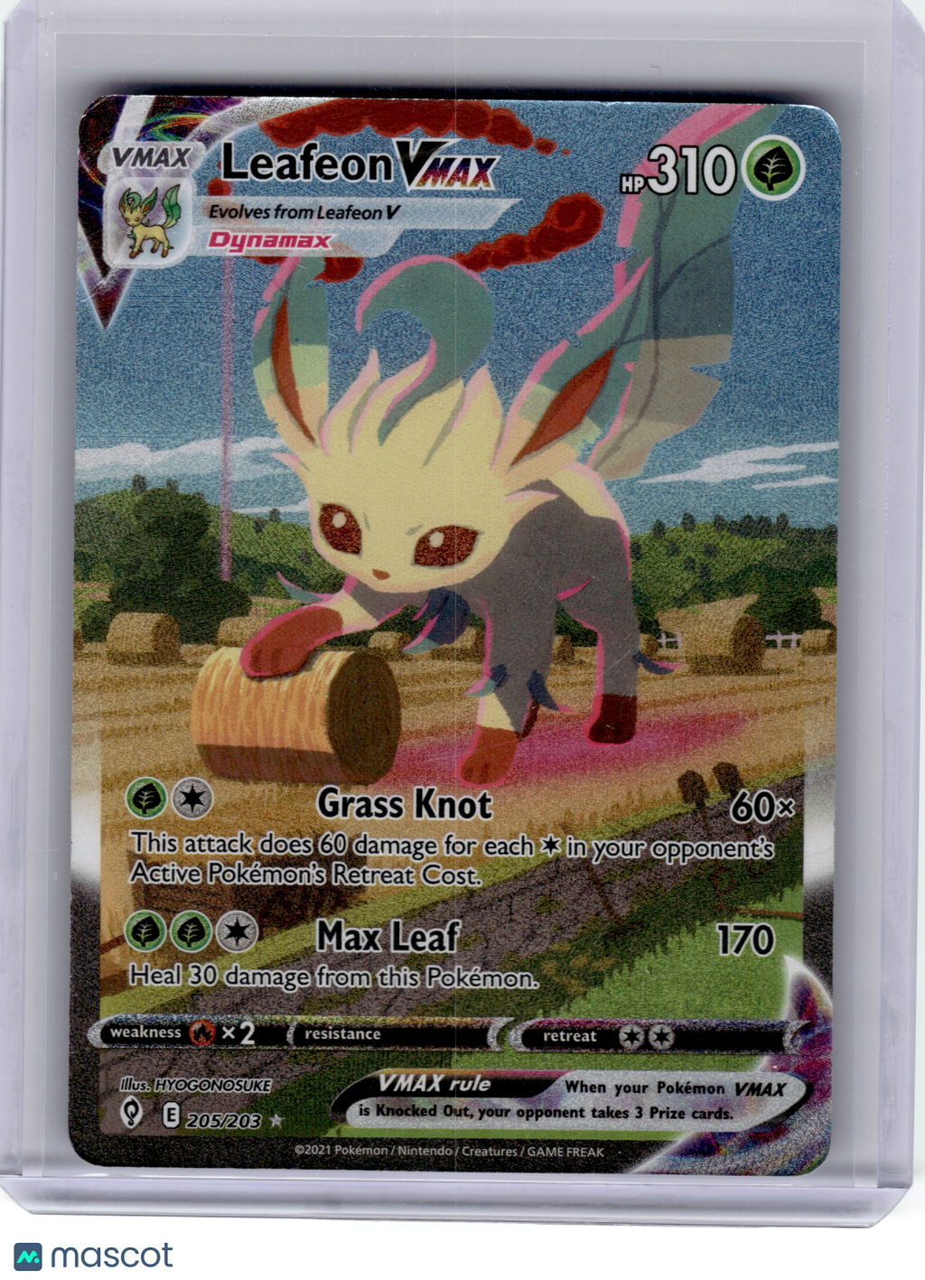 2021 Pokemon—Leafeon VMAX #205 Evolving Skies—Ultra Rare Holo [Heavily Played]