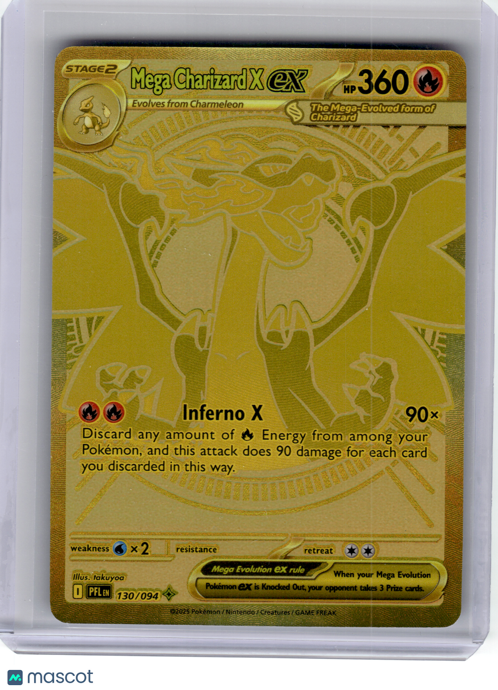 2025 Pokemon—Mega Charizard X ex #130 Phantasmal Flames—Mega Hyper Rare Gold