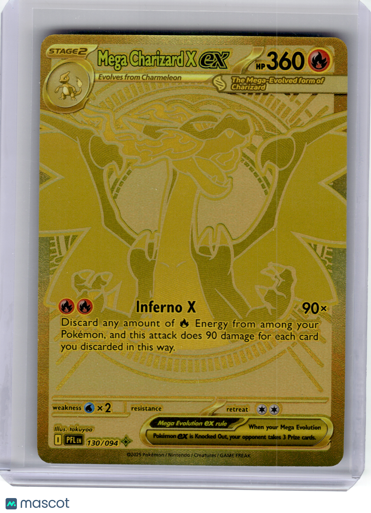 2025 Pokemon—Mega Charizard X ex #130 Phantasmal Flames—Mega Hyper Rare Gold