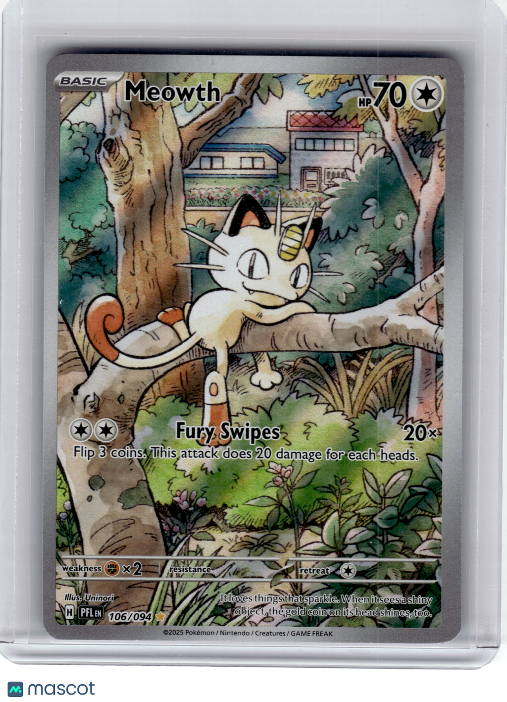 2025 Pokemon—Meowth #106 Phantasmal Flames—Illustration Rare Holo