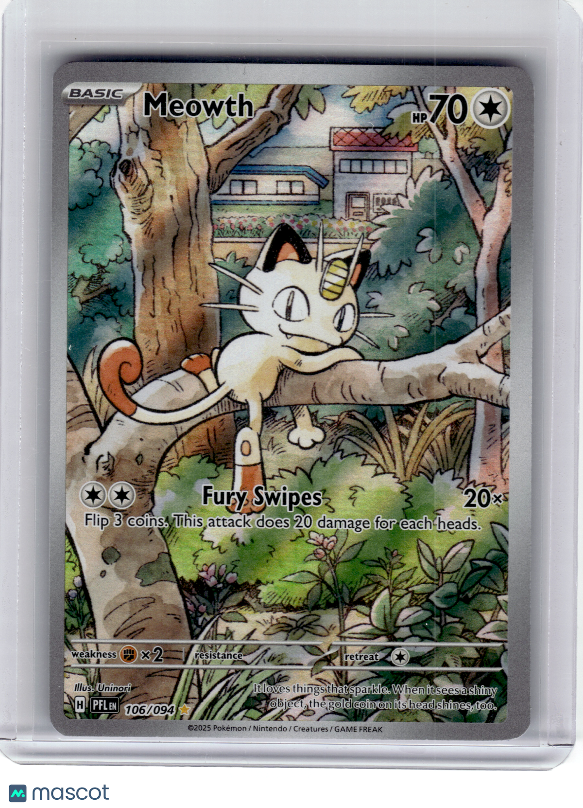 2025 Pokemon—Meowth #106 Phantasmal Flames—Illustration Rare Holo