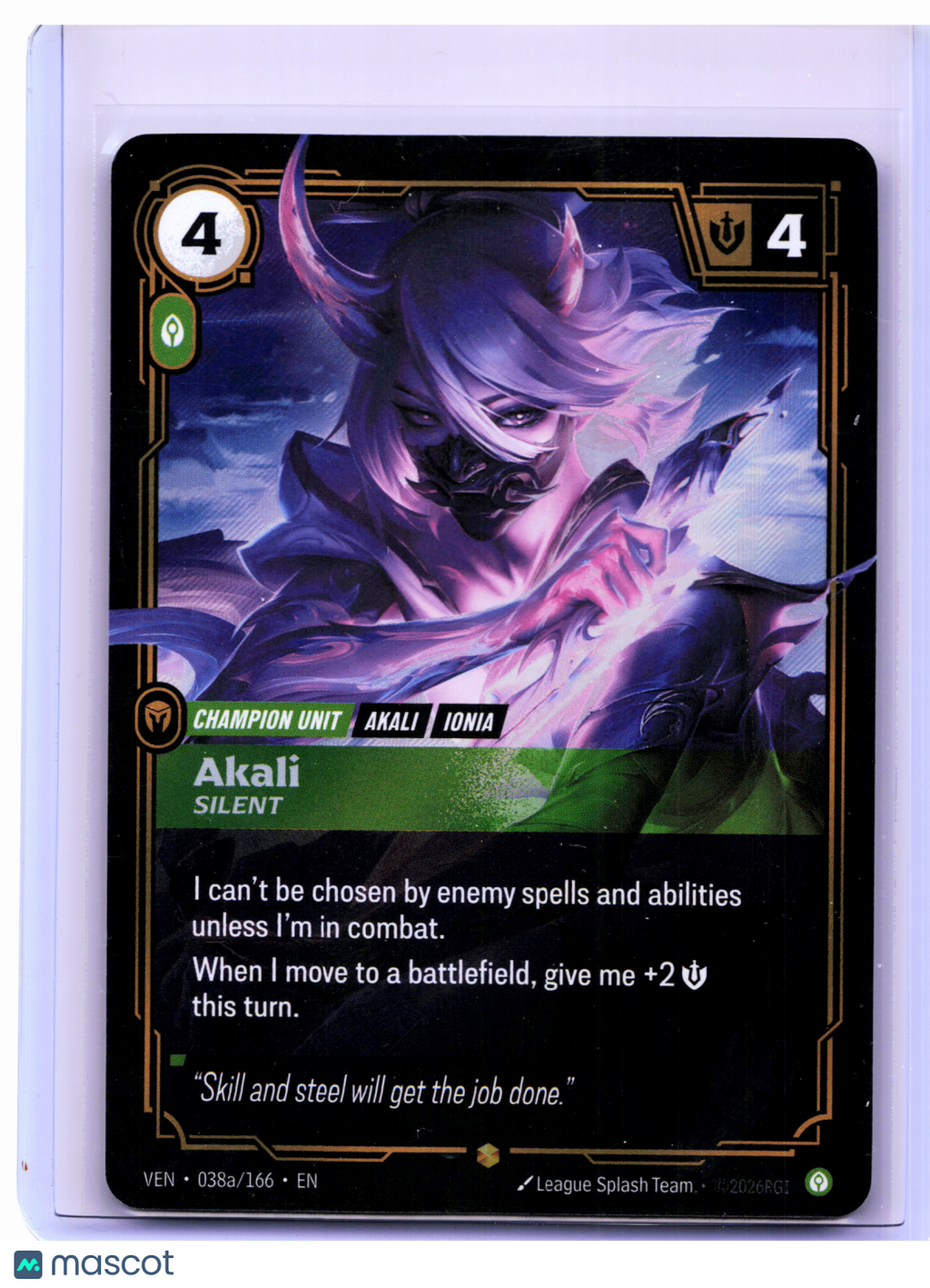 2026 Riftbound—Akali, Silent (Alternate Art) #038a/166 Vendetta—Showcase Foil