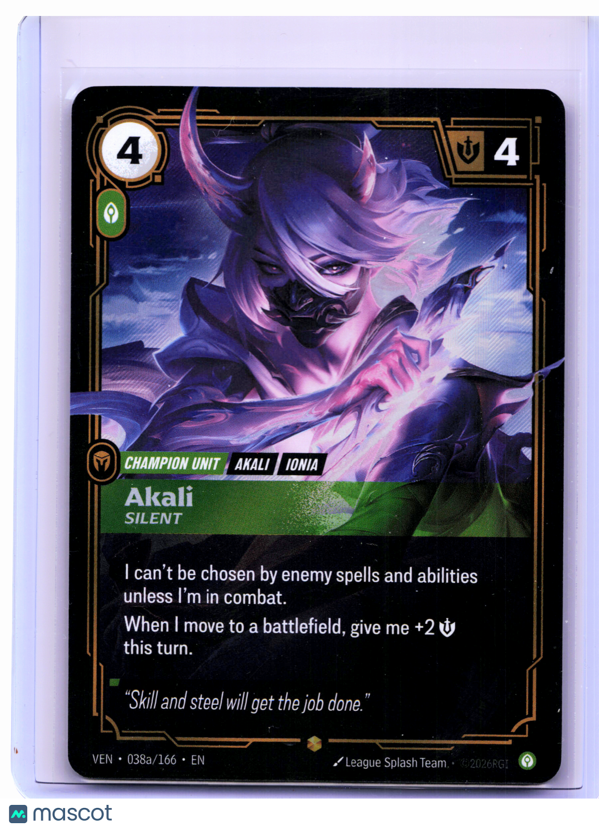2026 Riftbound—Akali, Silent (Alternate Art) #038a/166 Vendetta—Showcase Foil