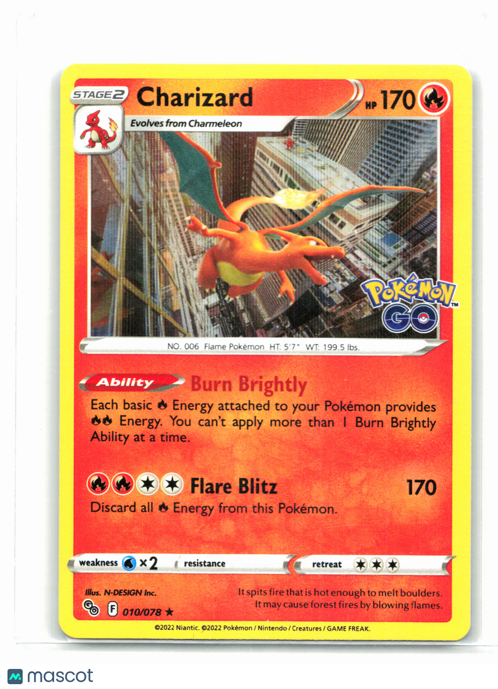 2022 Pokemon—Charizard #010/078 Pokemon GO—Ultra Rare Holo