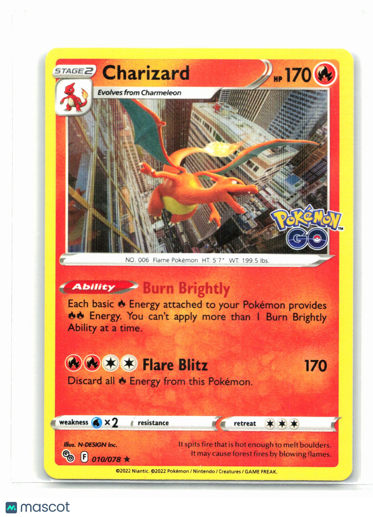 2022 Pokemon—Charizard #010/078 Pokemon GO—Ultra Rare Holo