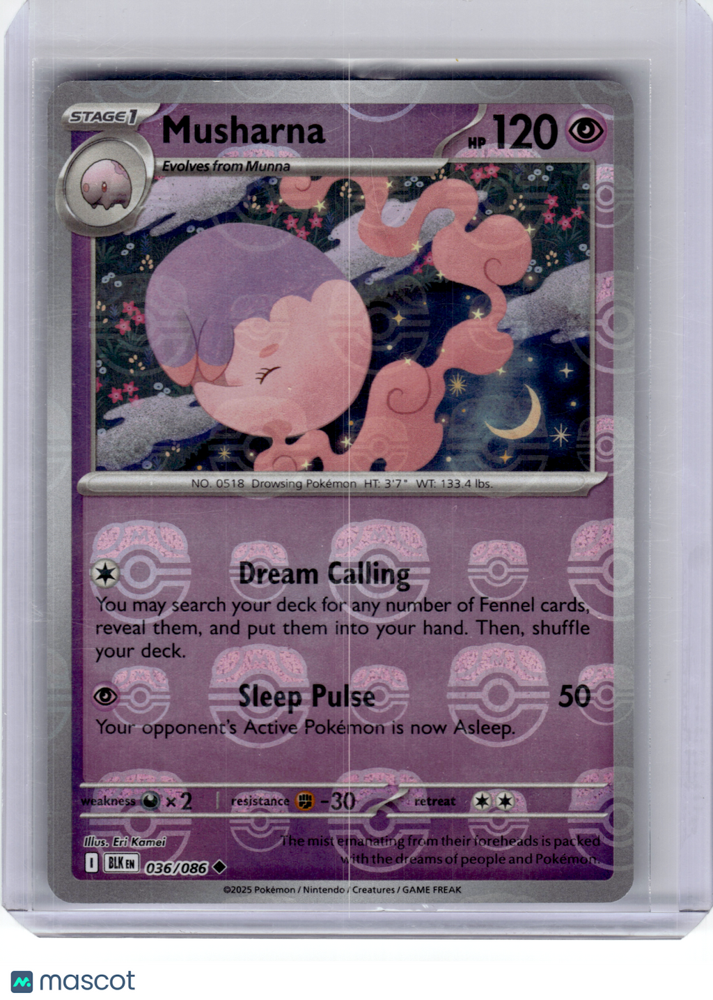 2025 Pokemon—Musharna #36 Black Bolt—Uncommon Reverse Holo (Masterball)