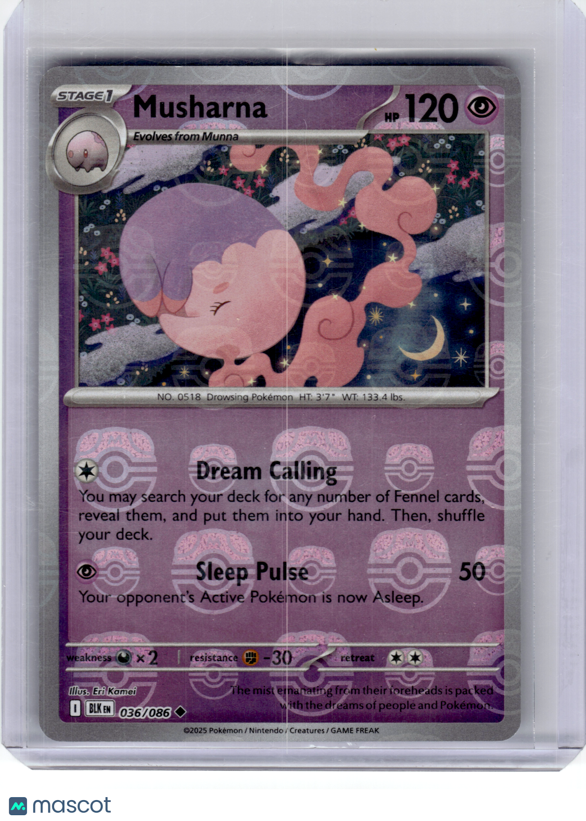 2025 Pokemon—Musharna #36 Black Bolt—Uncommon Reverse Holo (Masterball)