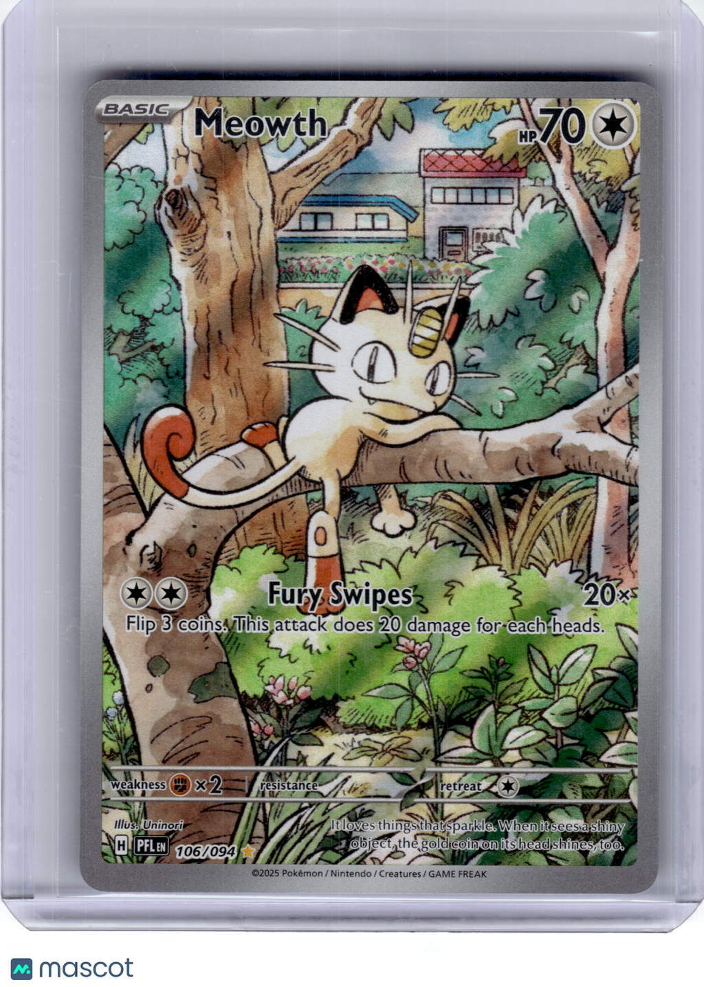 2025 Pokemon—Meowth #106 Phantasmal Flames—Illustration Rare Holo
