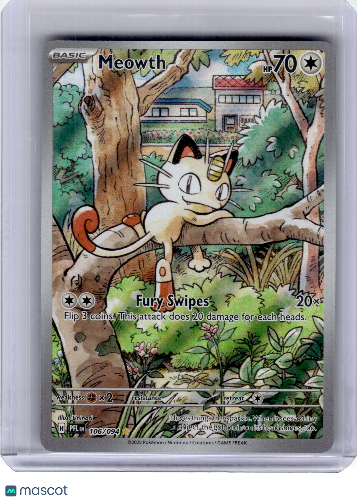 2025 Pokemon—Meowth #106 Phantasmal Flames—Illustration Rare Holo