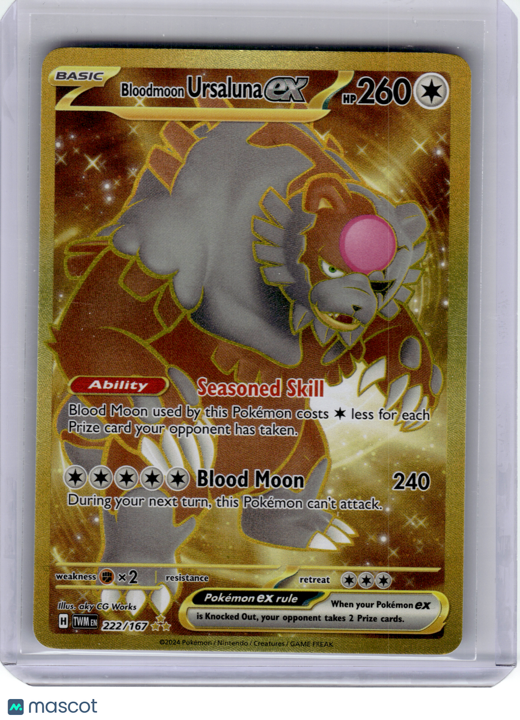 2024 Pokemon—Bloodmoon Ursaluna ex #222 Twilight Masquerade—Hyper Rare Holo