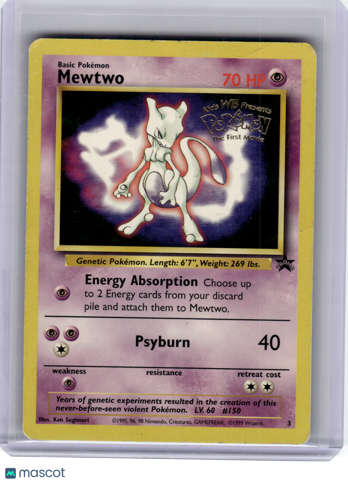 1999 Pokemon—Mewtwo #3 Wizard of the Coast—Black Star Promo [Damage]