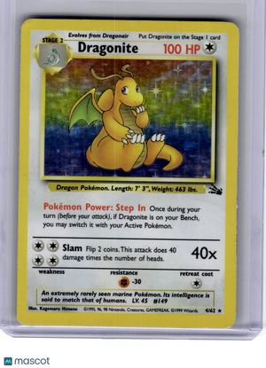 1999 Pokemon—Dragonite #4 Fossil—Rare Holo [Damage]