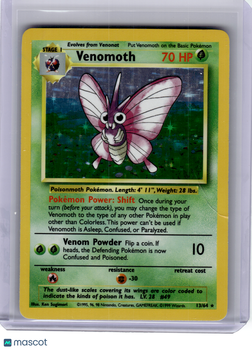 1999 Pokemon—Venomoth #13 Jungle—Rare Holo (No Symbol) [Damage]
