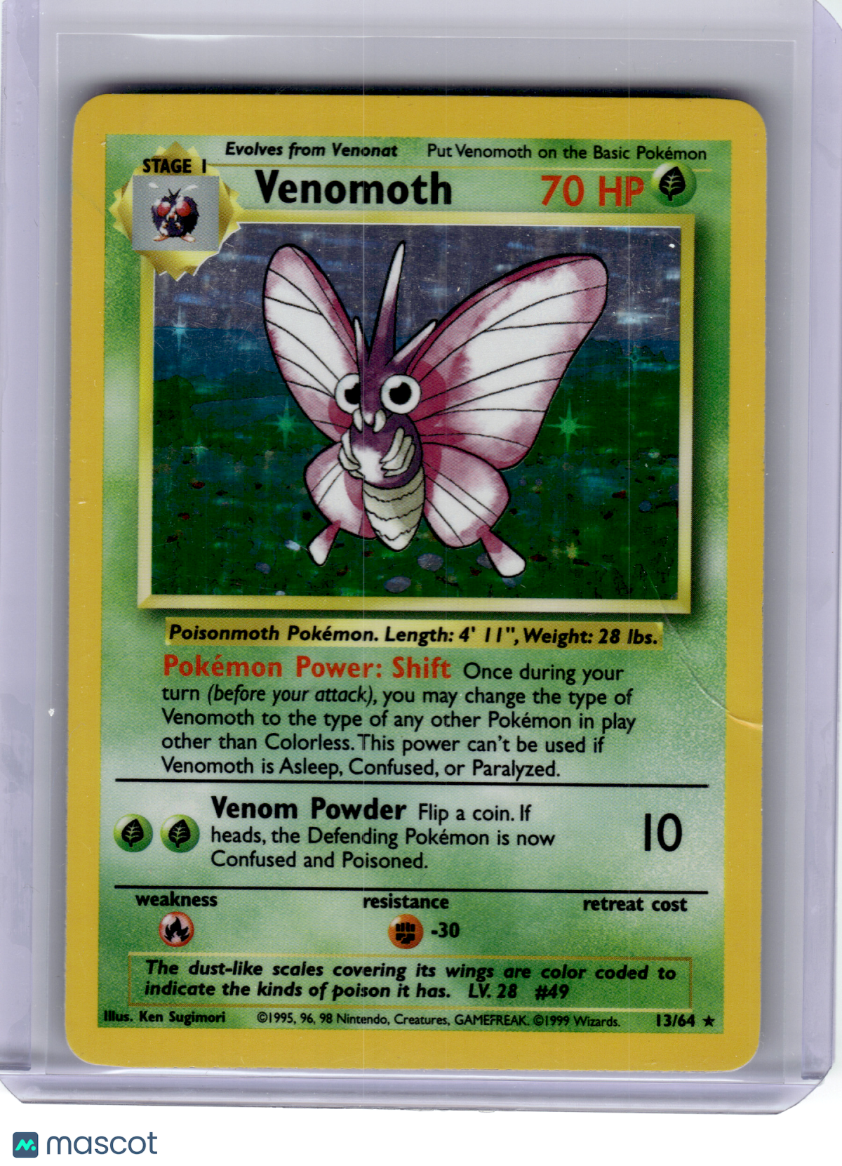 1999 Pokemon—Venomoth #13 Jungle—Rare Holo (No Symbol) [Damage]