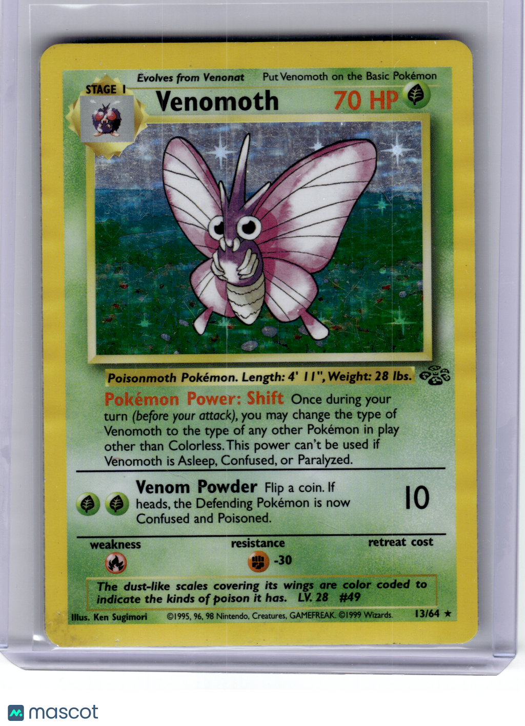 1999 Pokemon—Venomoth #13 Jungle—Rare Holo [Damage]
