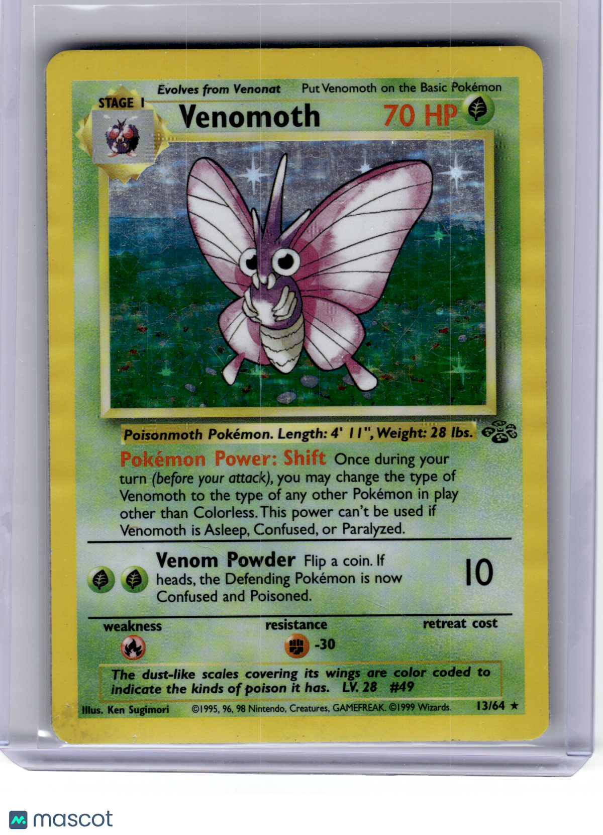 1999 Pokemon—Venomoth #13 Jungle—Rare Holo [Damage]