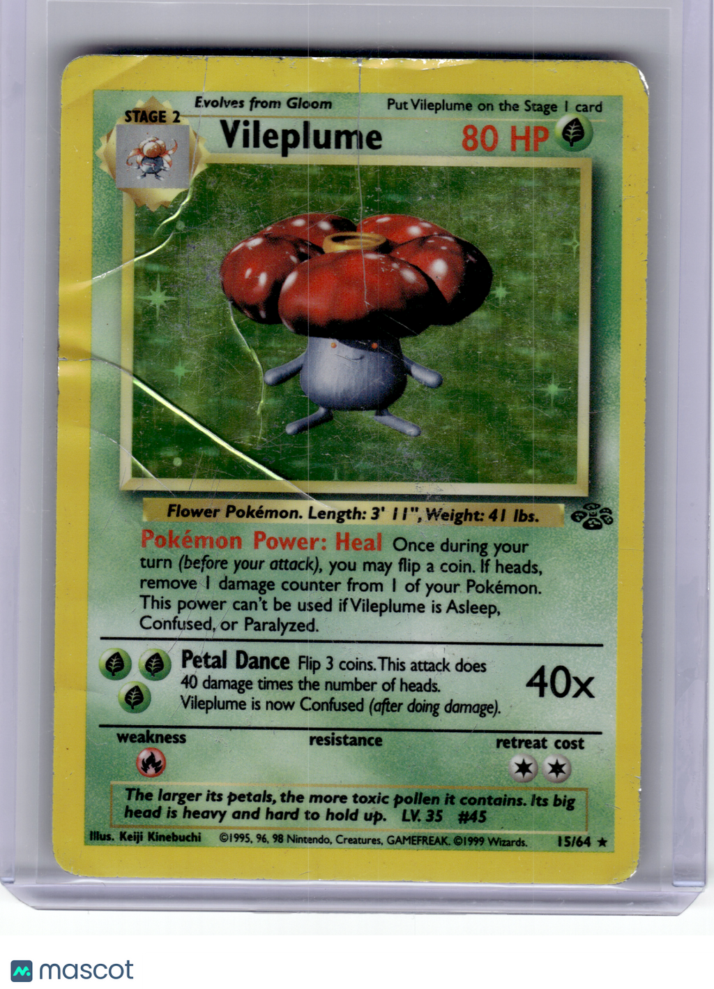 1999 Pokemon—Vileplume #15 Jungle—Rare Holo [Damage]