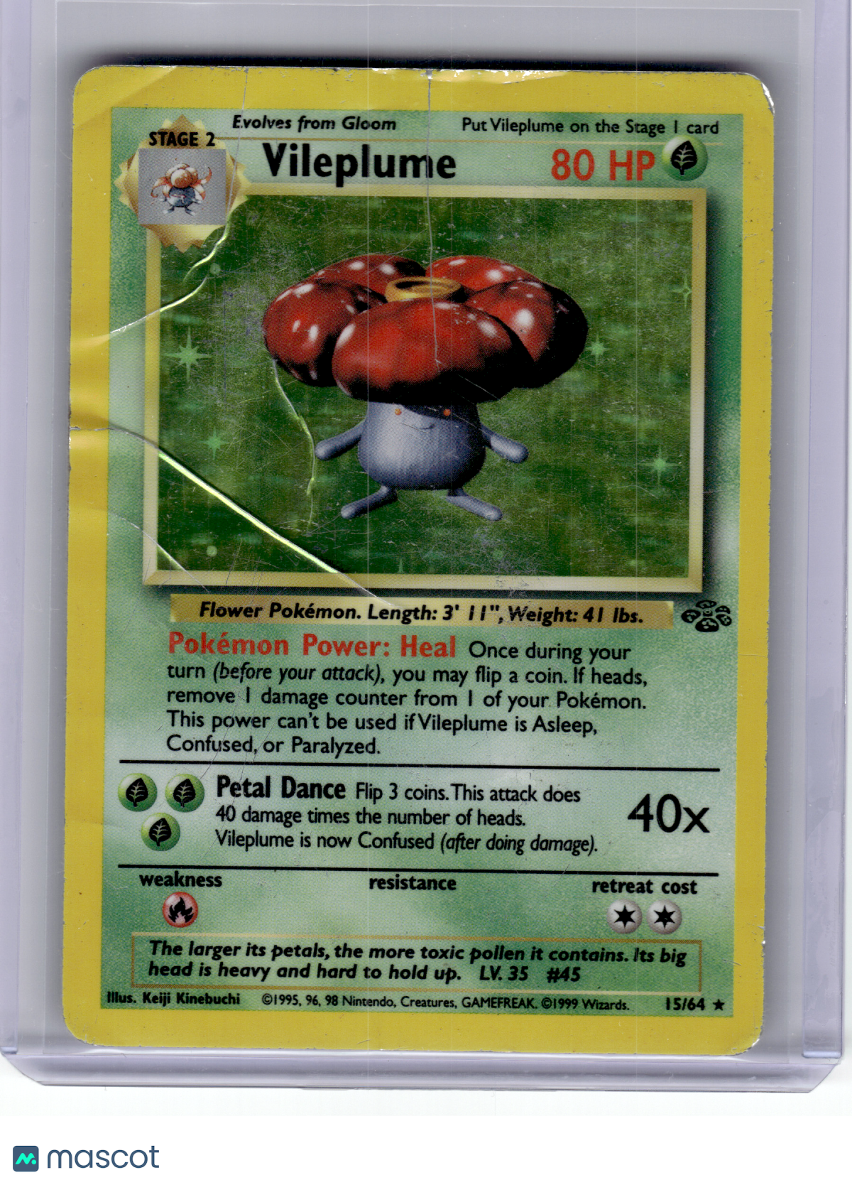 1999 Pokemon—Vileplume #15 Jungle—Rare Holo [Damage]