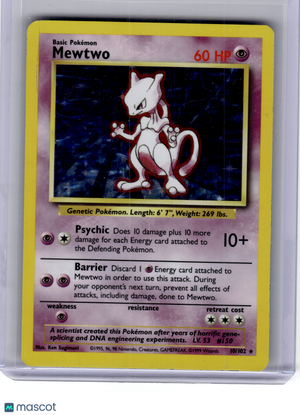 1999 Pokemon—Mewtwo #10 Base Set—Rare Holo [Heavily Played]
